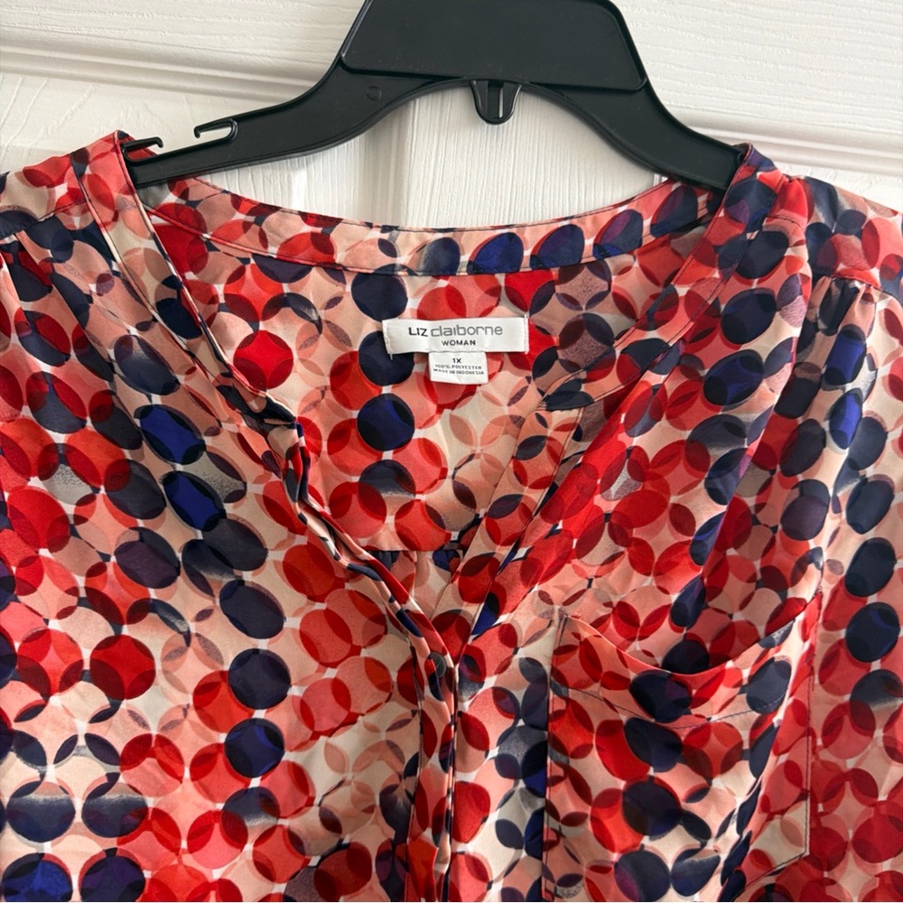 Liz Claiborne Red Navy Dot-Print Blouse